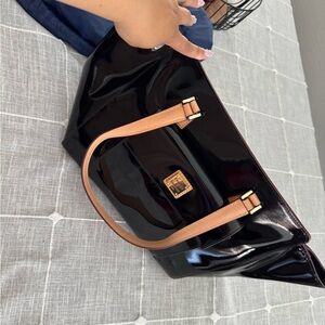 Dooney & Bourke Glossy Black and Tan Tote